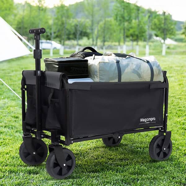 Black/Gray 2 cu. ft. Fabric All-in-1 Convertible Folding Camping Garden Cart Heavy-Duty Wagon Cart with Dog Tether