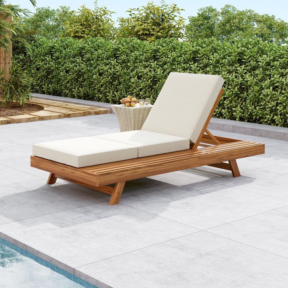 2-Piece Acacia Wood Outdoor Chaise Lounge with Cream Water-Resistant Cushions Durable Construction price history on PriceWatchPro
