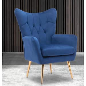 Agne 28.3 in. Wide Tufted Velvet Wingback Chair, Navy Blue