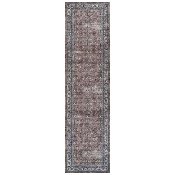 Alaska Red/Gray 3 ft. x 10 ft. Medallion Runner Rug