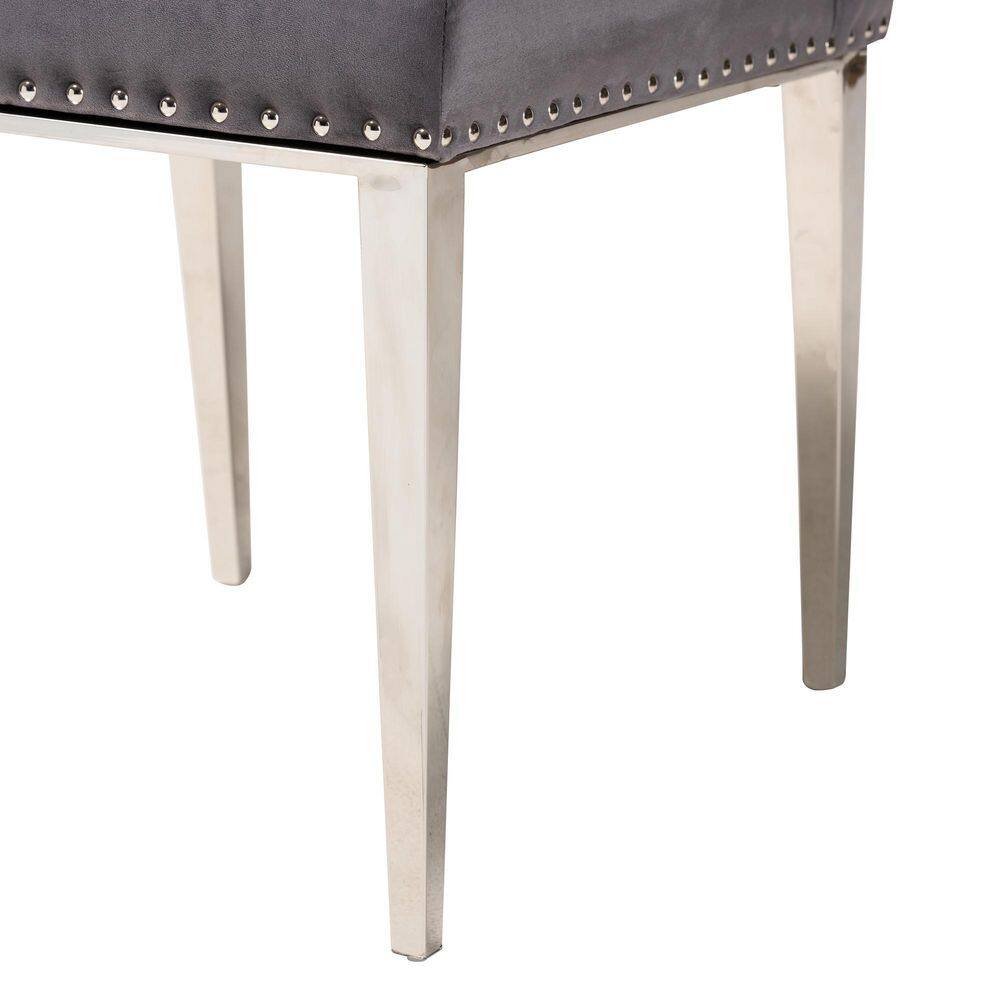 Caspera Gray Velvet and Silver Metal Dining Chair Set