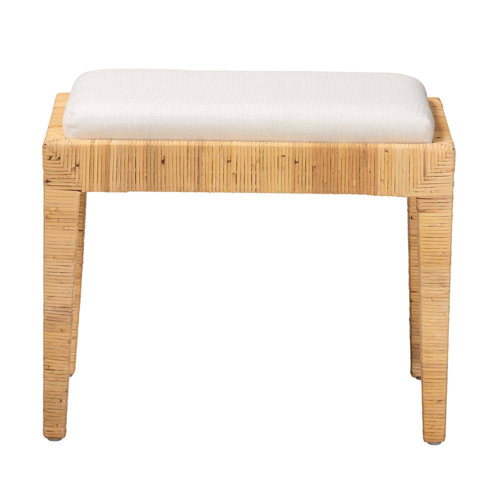 Sofia Natural Brown Rattan and Mahogany Wood Ottoman