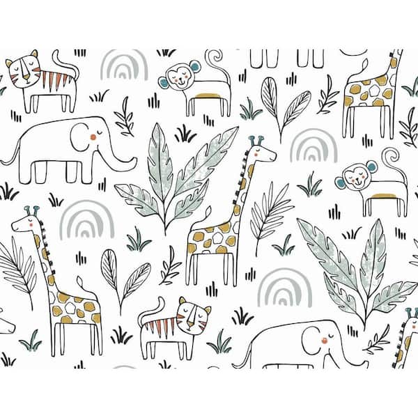 RoomMates 28.29 sq. ft. Jungle Menagerie Peel and Stick Wallpaper