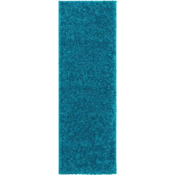 Well Woven Elle Basics Emerson Solid Shag Teal 2 ft. 7 in. x 9 ft. 6 in. Runner Area Rug