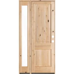 44 in. x 96 in. Rustic Unfinished Knotty Alder Square-Top Left-Hand Left Full Sidelite Clear Glass Prehung Front Door