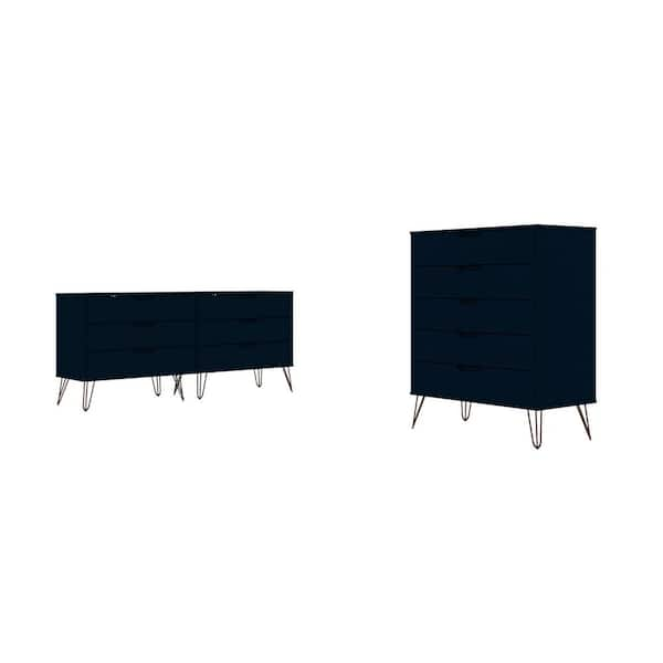 Manhattan Comfort Rockefeller 5-Drawer and 6-Drawer Tatiana Midnight Blue Dresser Set