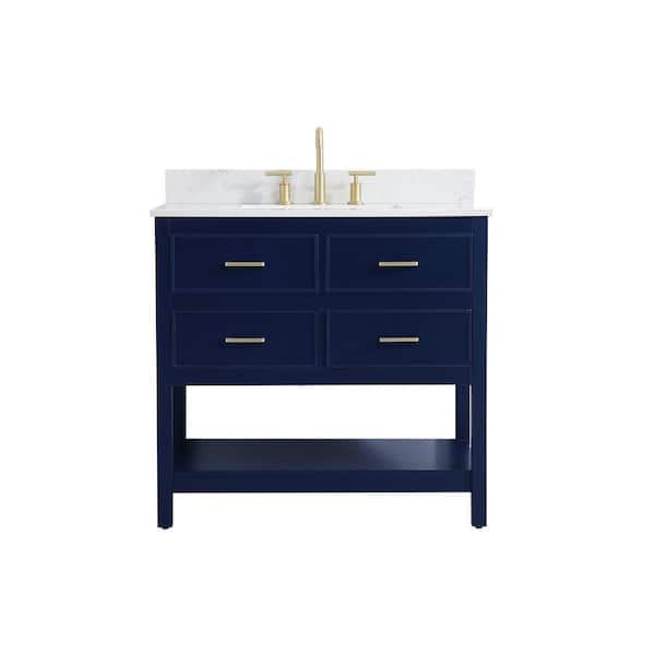 Unbranded Simply Living 36 in. W x 22 in. D x 34 in. H Bath Vanity in Blue with Calacatta White Engineered Marble Top