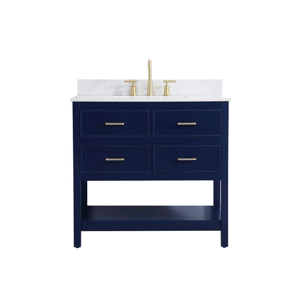 36 in. W Single Bath Vanity in Blue with Engineered Stone Vanity Top in Cal