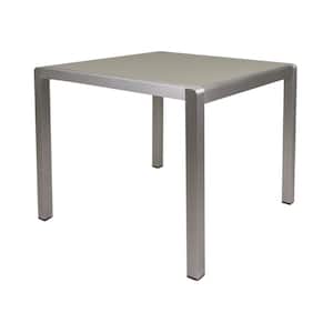 Outdoor All Weather Square Anodized Aluminum Patio Dining Table W/Tempered Glass Table Top for Lawn, Garden, Silver