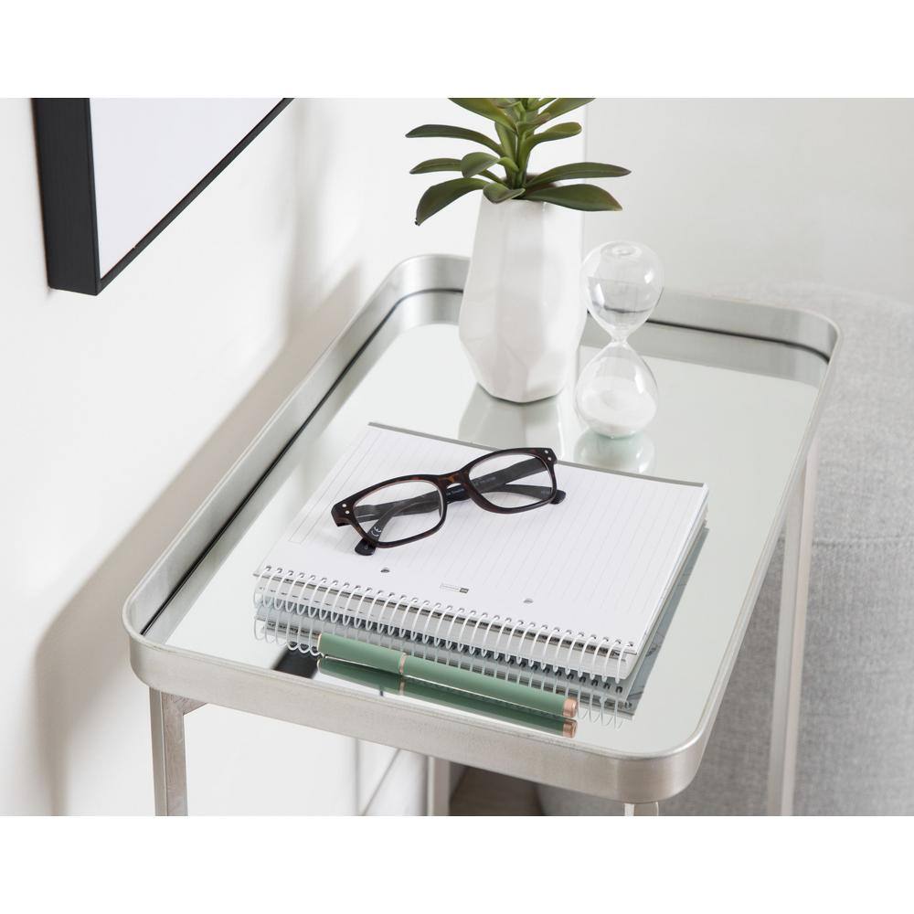 Celia Silver Metal and Glass Mirrored Rectangular Accent Table