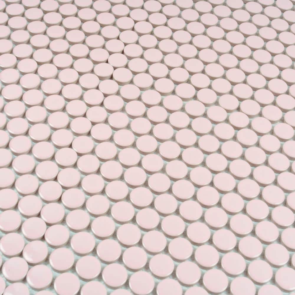 Cirkel 11.46'' x 12.4'' Glossy Pink Porcelain Penny Tile