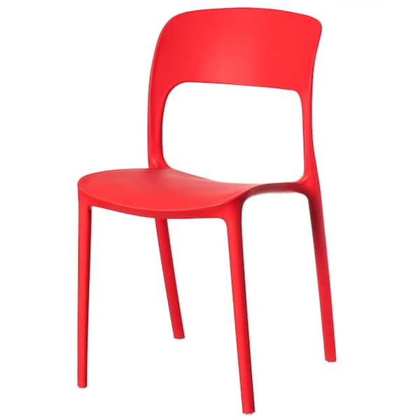 FABULAXE Modern Plastic Outdoor Dining Chair with Open Curved Back in Red