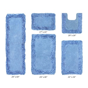 Shaggy Border Collection Blue 100% Cotton 5 Piece Bath Rug Set
