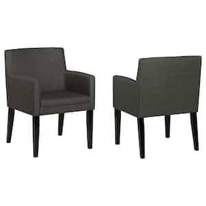 Catherine Charcoal Gray and Black Fabric Dining Arm Chair Set of 2
