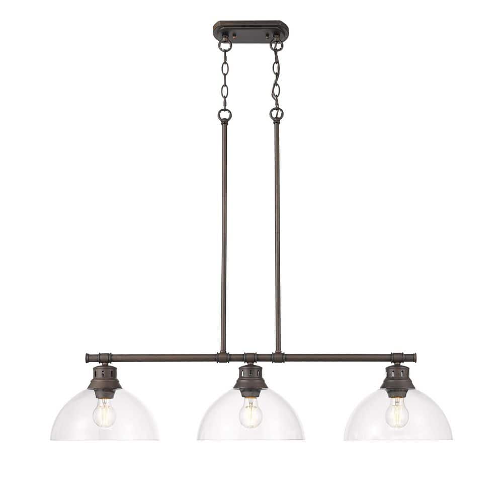 Duncan 300-Watt 3 Light Rubbed Bronze Island Pendant Light with Clear Glass Shade, No Bulbs Included price history on PriceWatchPro