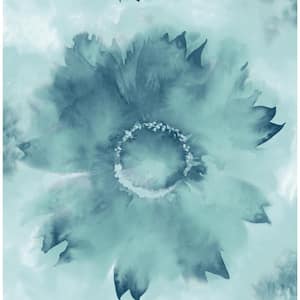 Watercolor Sunflower Metallic Teal and Ice Blue Paper Strippable Roll (Covers 56.05 sq. ft.)