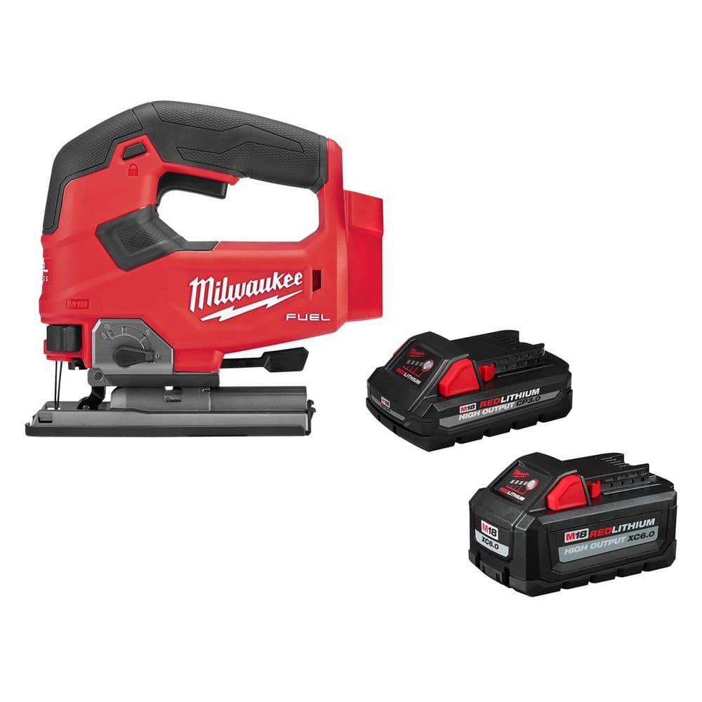 MILWAUKEE M18 FUEL 18V Lithium-Ion Brushless Cordless Jig Saw w/ 6Ah & 3Ah High Output Battery Pack (2737-20-48-)