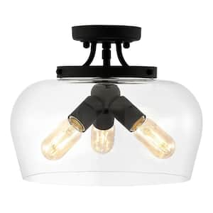 13.6 in. 3-Light Black Semi-Flush Mount