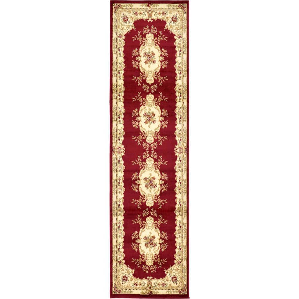 Red Medallion Synthetic Stain-Resistant Runner Rug