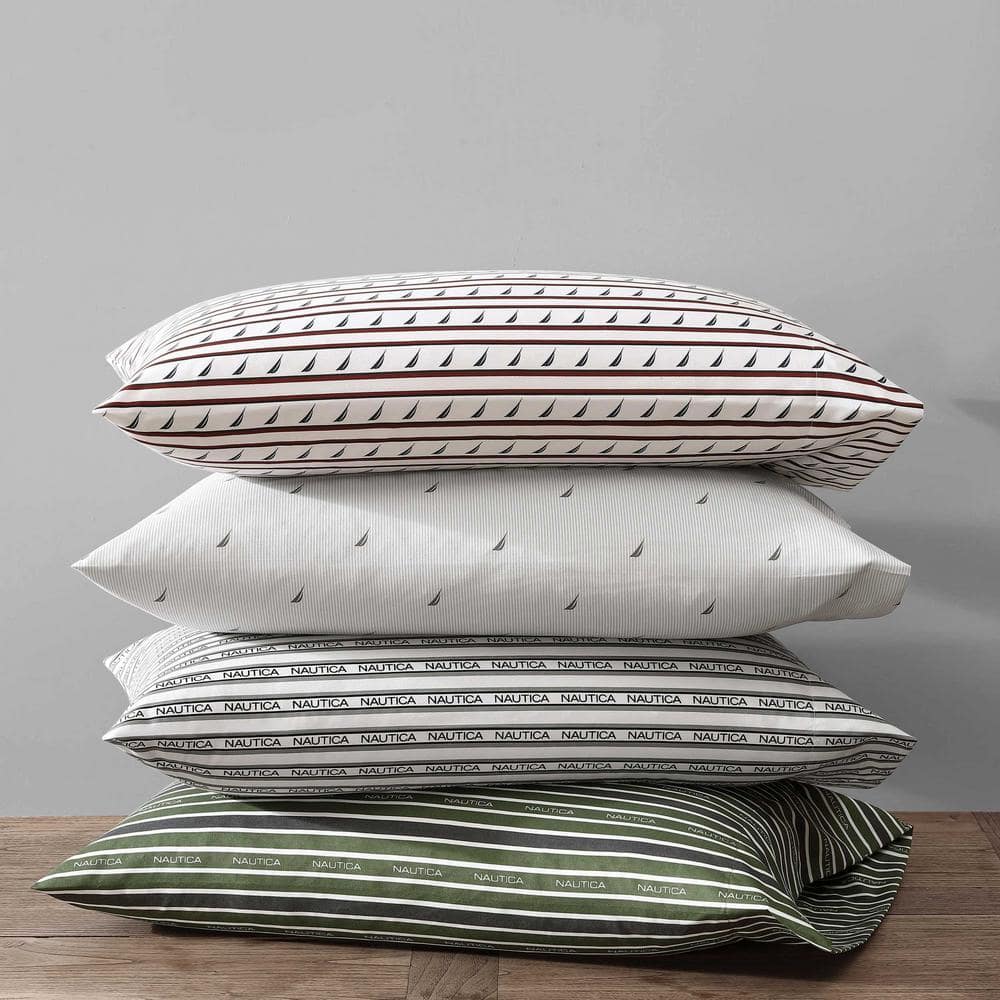 Full White and Red Striped Polyester Microfiber Bedding Set