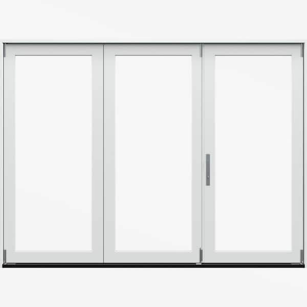 108 in. x 80 in. F4500 Left-Hand Primed Fiberglass 3-Panel Folding Patio Door w/ Low-E Impact Glass and Nickel Handle
