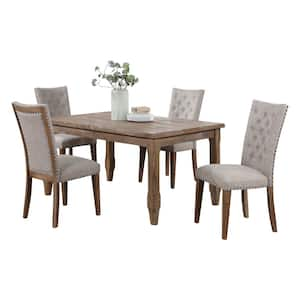 Riverdale Driftwood Brown Wood Dining Table Set with 4-Beige-Upholstered Chairs 5-Piece