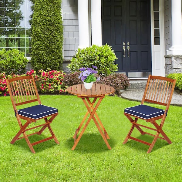 Liviza 3-Piece Wood Outdoor Bistro Set with Cushion