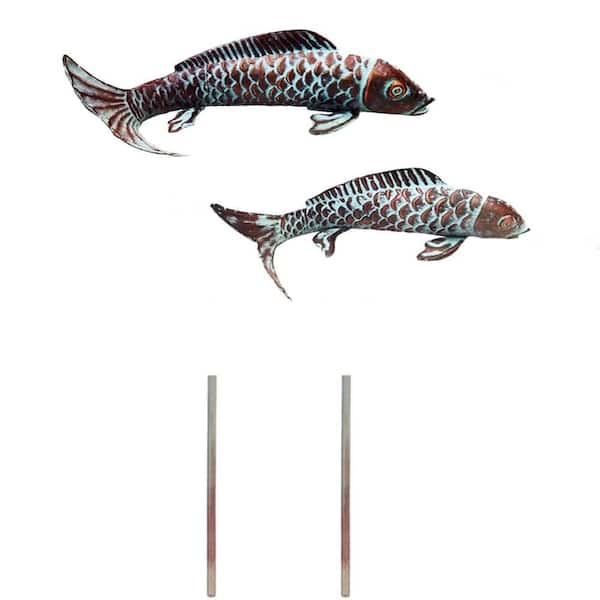 Set of 2 Koi Fish Decor Outdoor Statues Sculptures