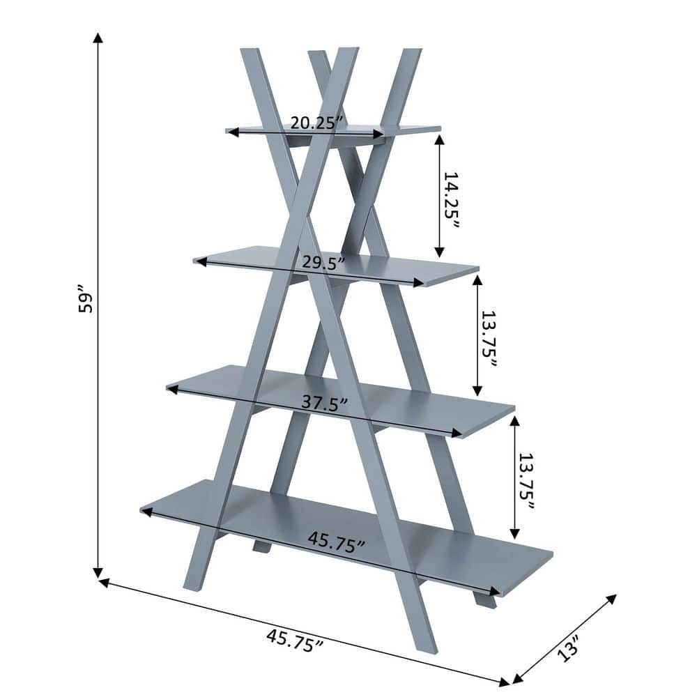 Oxford Gray 4-Tier A-Frame Contemporary Bookshelf