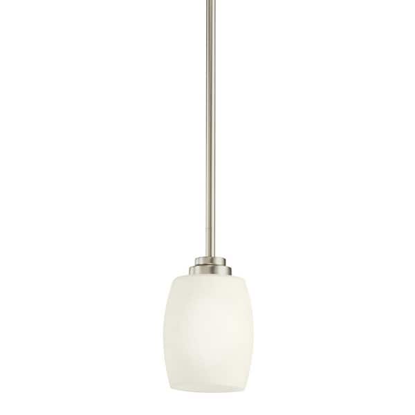 KICHLER Eileen 1-Light LED Brushed Nickel Contemporary Shaded Kitchen Mini Pendant Hanging Light with Etched Glass