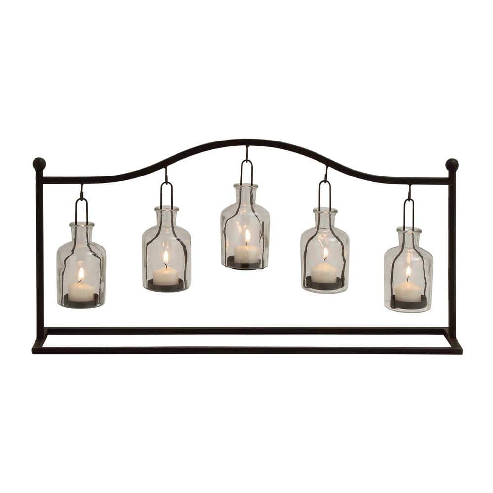 Black Metal Hanging Bottle Candle Lantern with Glass Holders