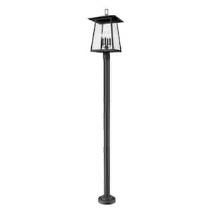 Rainer 4-Light Black Aluminum Hardwired Outdoor Marine Grade Post-Light Set with no bulbs included