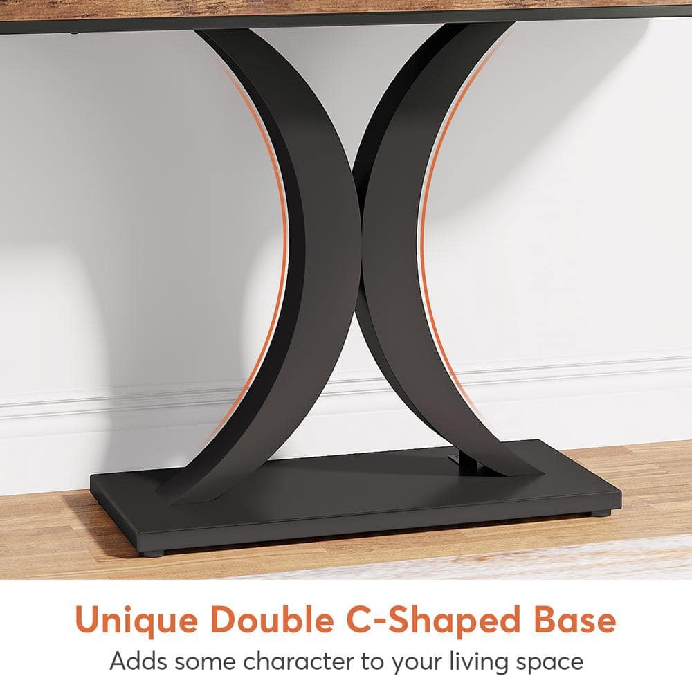 Rustic Brown and Black 40" Console Table with Geometric Metal Base