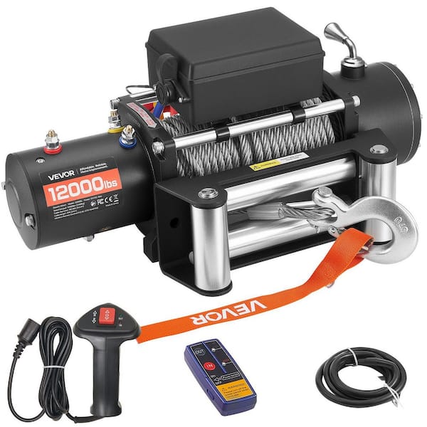 Electric Winch 12V DC Truck Winch 12000 lbs. Load Capacity, with 0.36 in. x80 ft. Steel Rope, Wireless and Wired Remote