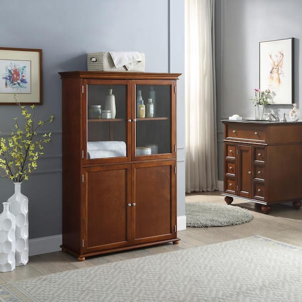 Hampton Harbor 36 in. W x 14 in. D x 53 in. H Brown Freestanding Linen Cabinet