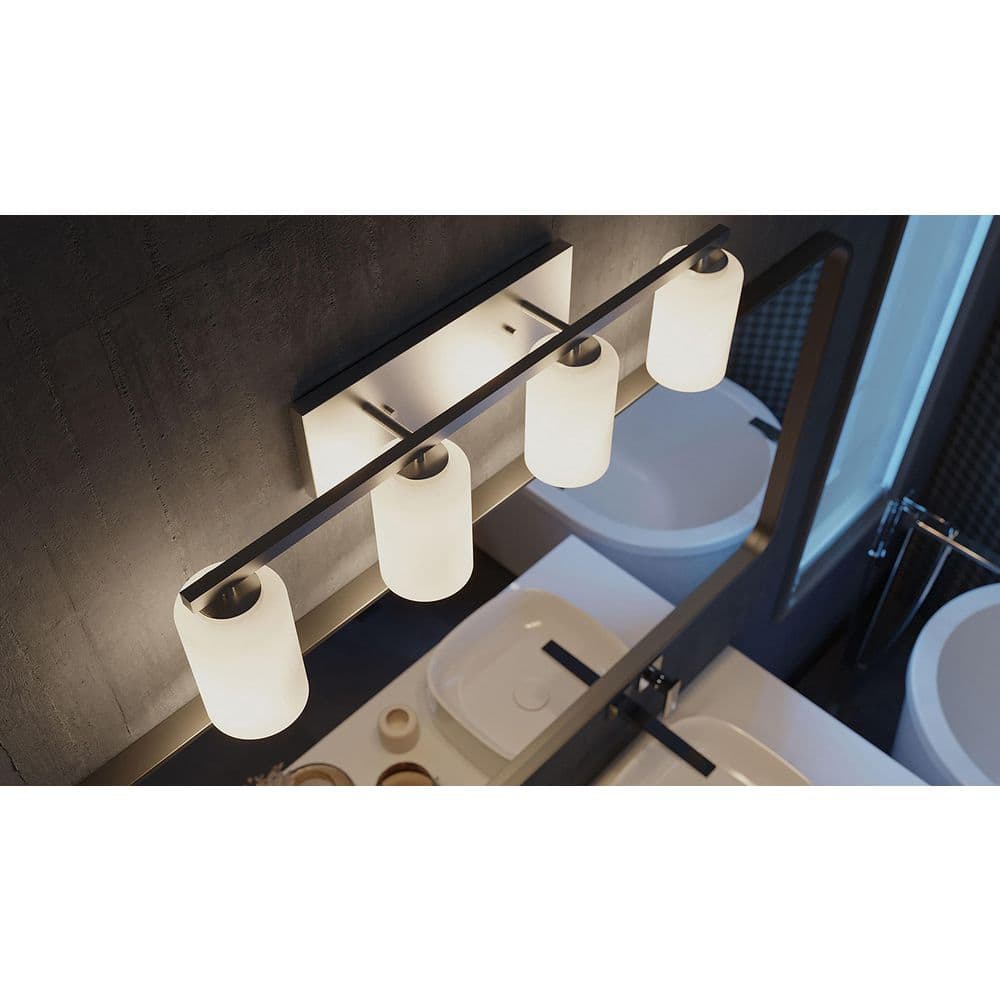 Leo 31 in. 4-Light Satin Nickel Vanity Light with Clear Glass Shade price history on PriceWatchPro