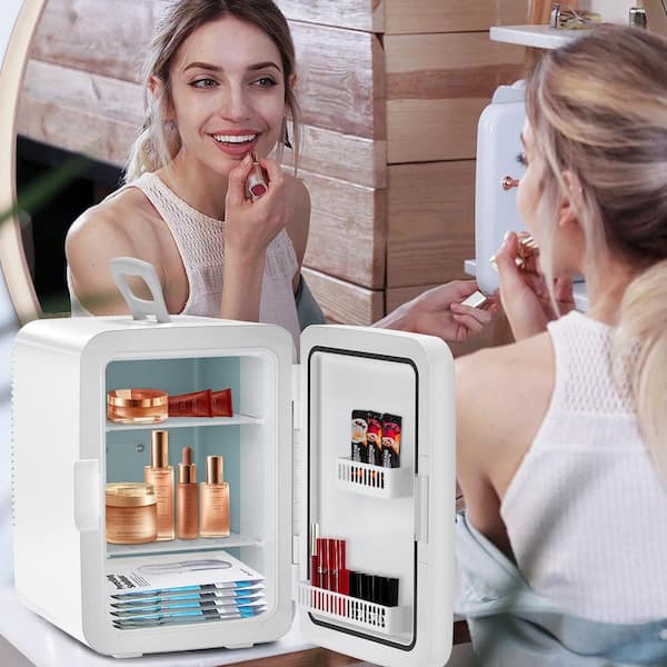 9.84 in. 0.35 cu. ft. Retro Mini Refrigerator in White for Bedroom, Portable Cooler for Cosmetics, Food and Drinks