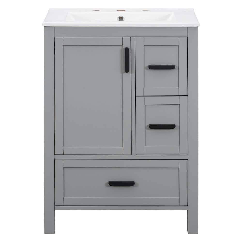 24 in. W Single Sink Freestanding Bath Vanity in Gray with White Ceramic Top Unassembled price history on PriceWatchPro