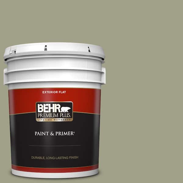 BEHR PREMIUM PLUS 5 gal. #BXC-82 Potting Moss Flat Exterior Paint & Primer