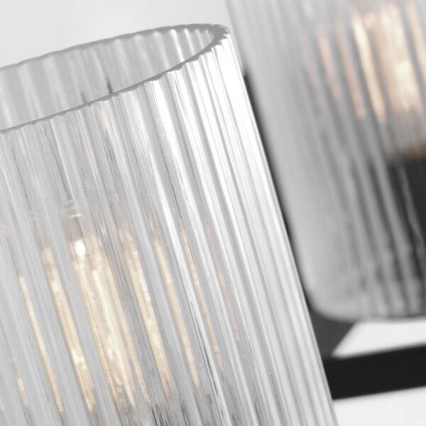 Generation Lighting - Lando 35 in. W 4-Light Midnight Black Bathroom Vanity Light with Clear Fluted Glass Shades and LED Bulbs Included