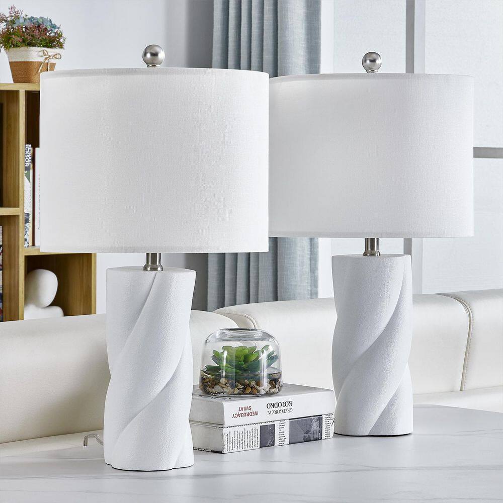 Sacramento 23.75 in. White Modern Dimmable Ceramic Bedroom Living Room Bedside Desk Table Lamps (Set of 2) price history on PriceWatchPro