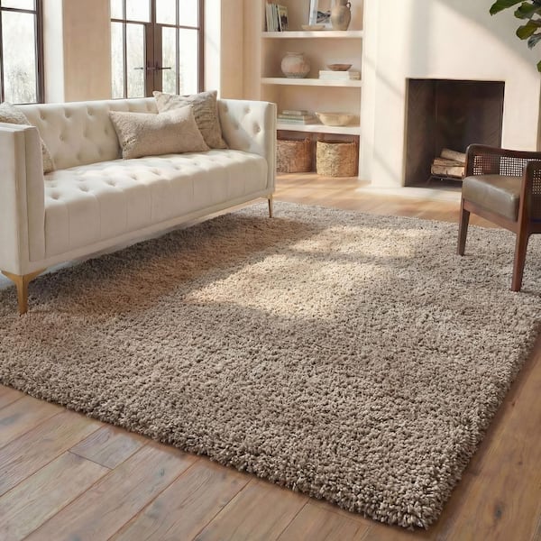 California Shag Taupe 10 ft. x 13 ft. Solid Area Rug