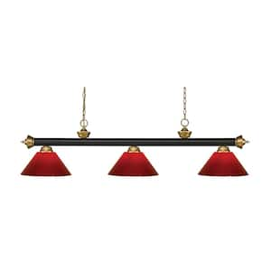 Riviera 3-Light Bronze + Satin Gold + Red Plastic Shade Billiard Light With No Bulbs Included