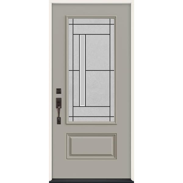 JELD-WEN 36 in. x 80 in. Right-Hand 3/4 Lite Decorative Glass Atherton Desert Sand Fiberglass Prehung Front Door