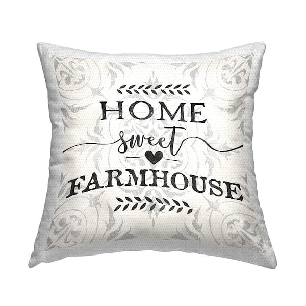 Stupell Industries Home Sweet Farmhouse Soft Sentiment Damask Pattern Printed Pillow Black Square Outdoor Throw Pillow