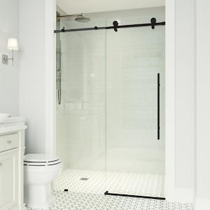 Elan E-Class 64 to 68 in. W x 76 in. H Sliding Frameless Shower Door in Matte Black with 3/8 in. (10mm) Clear Glass