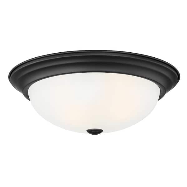 Reedley 15.25 in. Traditional Matte Black Medium-Base (E26) Bulb Flush Mount for Kitchens