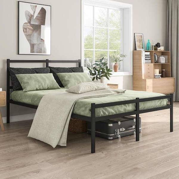 Lusimo Black Full Size Platform Bed Frame with Headboard SKUF66712 ...