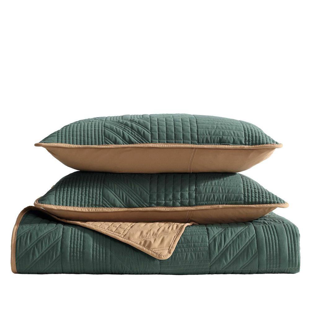 Full Reversible Brown and Green Microfiber Quilt Set