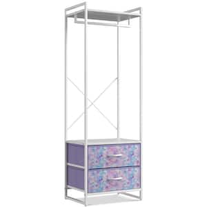 Tie-Dye Purple Steel Clothes Rack with Fabric Drawers and Wood Top 15.25 in. W x 70 in. H